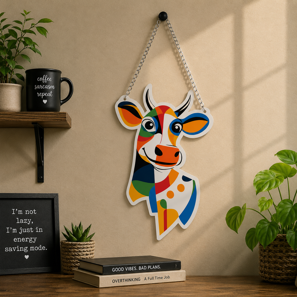 Colorful Abstract Cow Head Wall Hanging