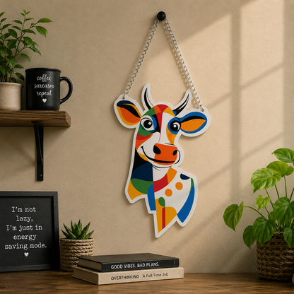 Colorful Abstract Cow Head Wall Hanging