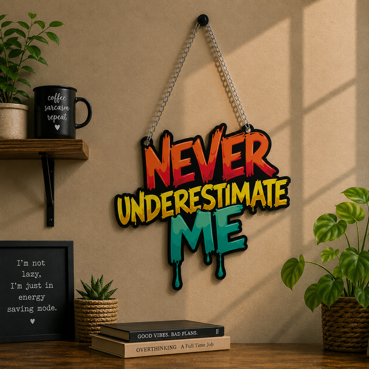 Never Underestimate Me Motivational Wall Hanging