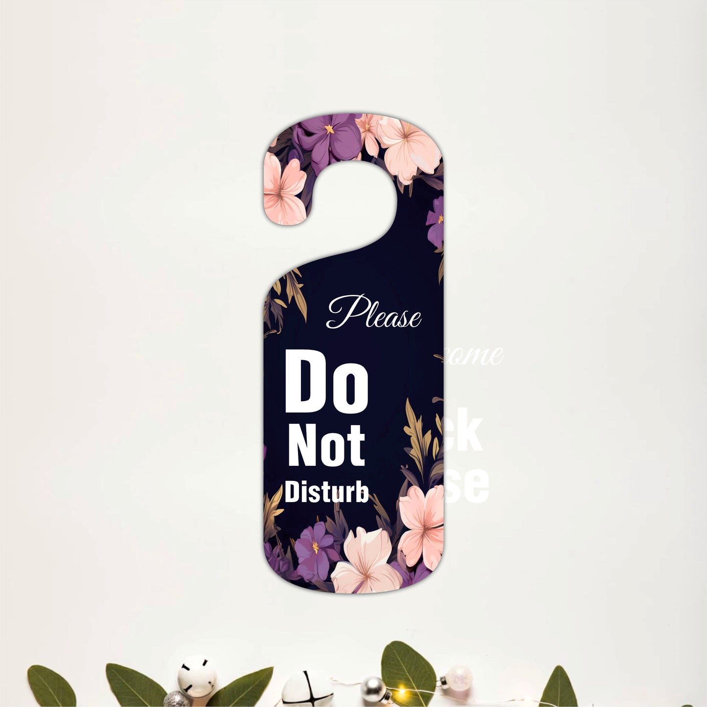 Knock Please Floral Wooden Door Hanger Sign Board