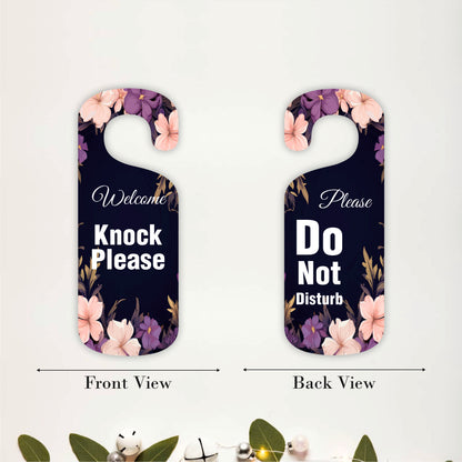 Knock Please Floral Wooden Door Hanger Sign Board