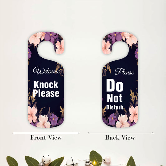 Knock Please Floral Wooden Door Hanger Sign Board
