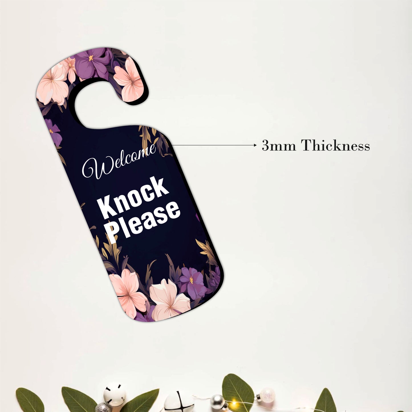 Knock Please Floral Wooden Door Hanger Sign Board