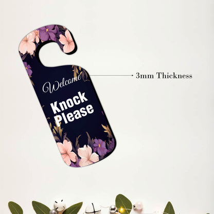 Knock Please Floral Wooden Door Hanger Sign Board