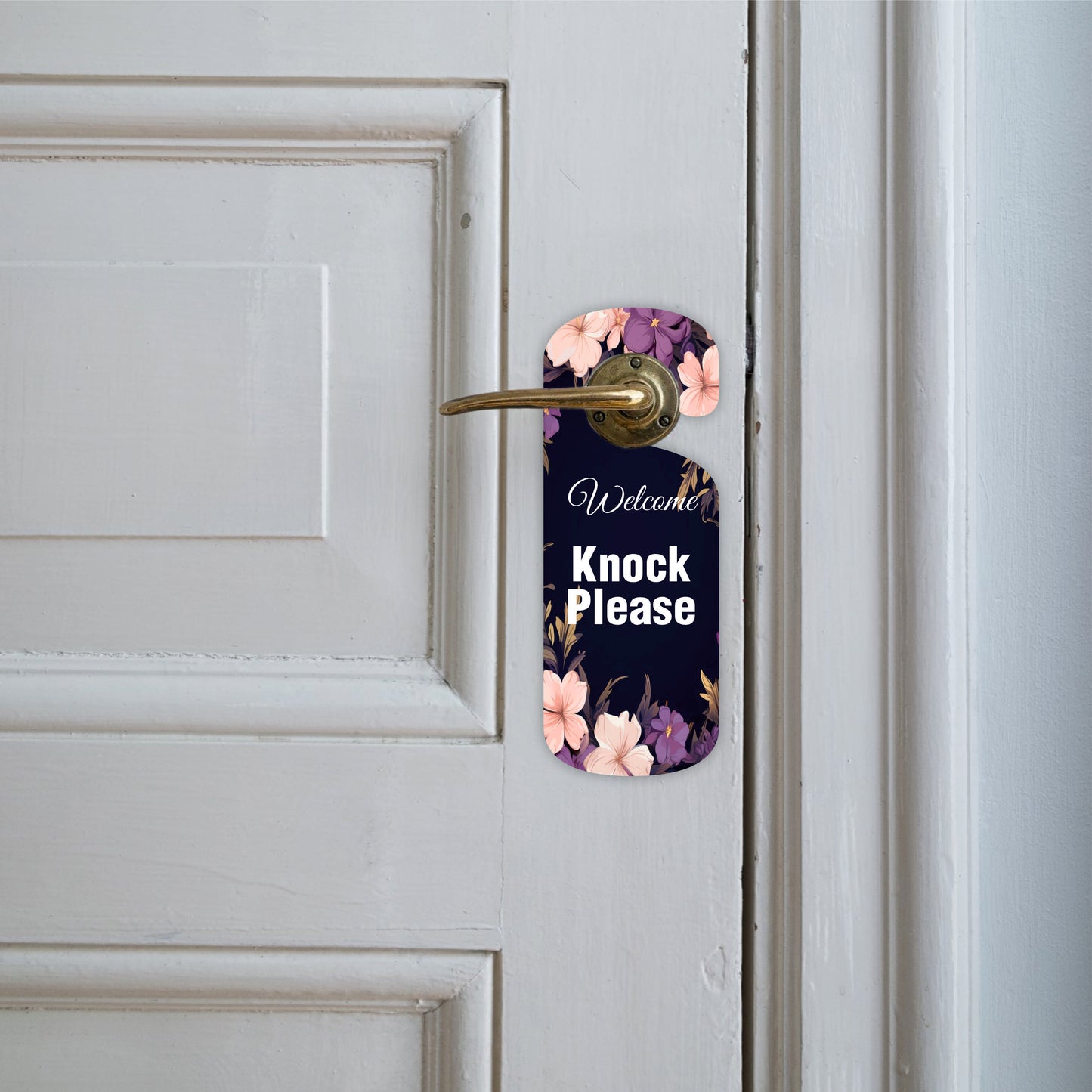 Knock Please Floral Wooden Door Hanger Sign Board