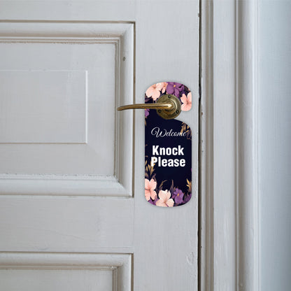 Knock Please Floral Wooden Door Hanger Sign Board
