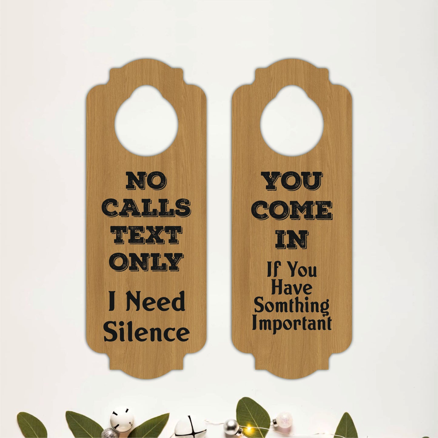 No Calls Text Only Wooden Door Hanger Sign Board