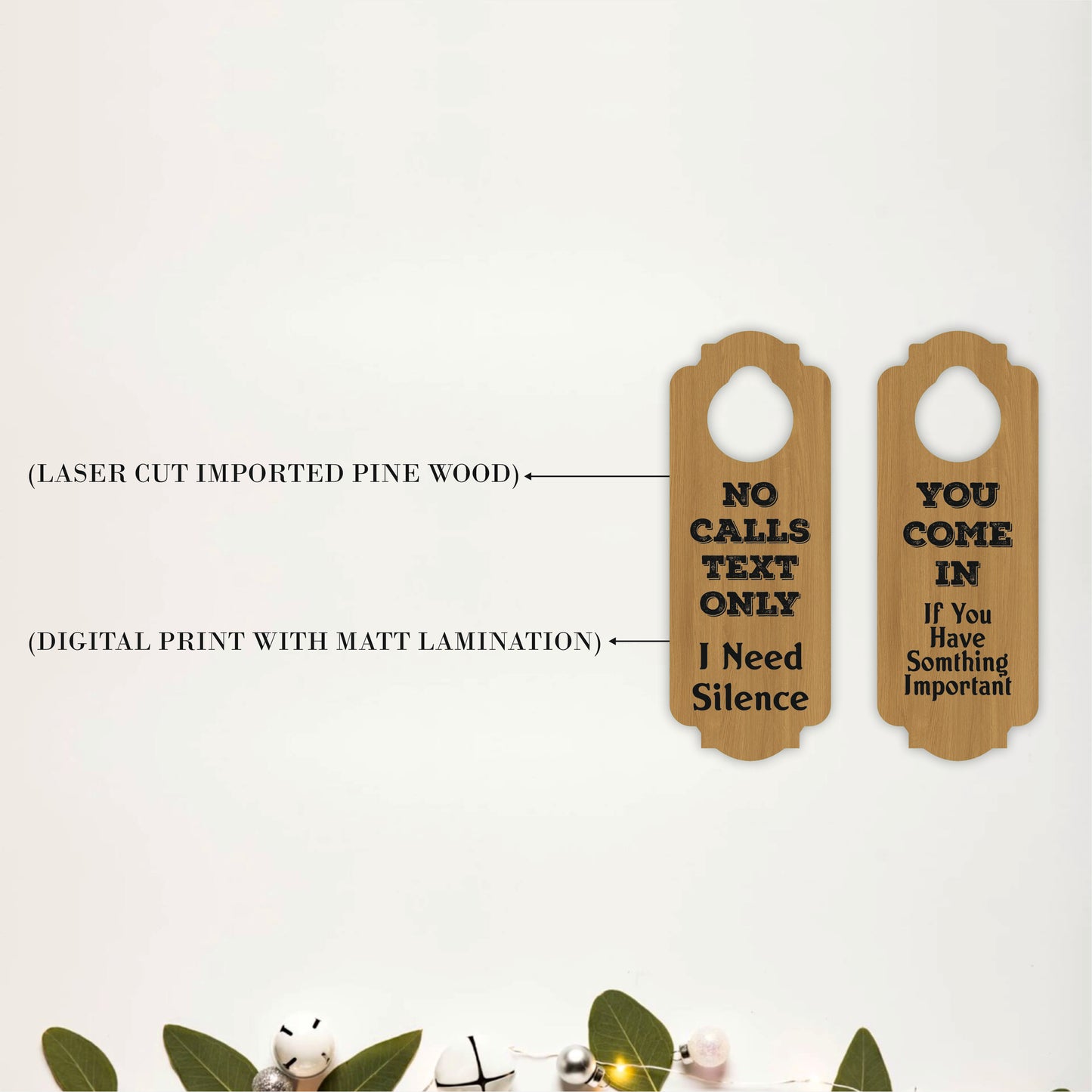 No Calls Text Only Wooden Door Hanger Sign Board