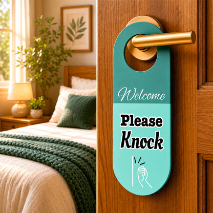 Welcome Please Knock Wooden Door Hanger Sign Board