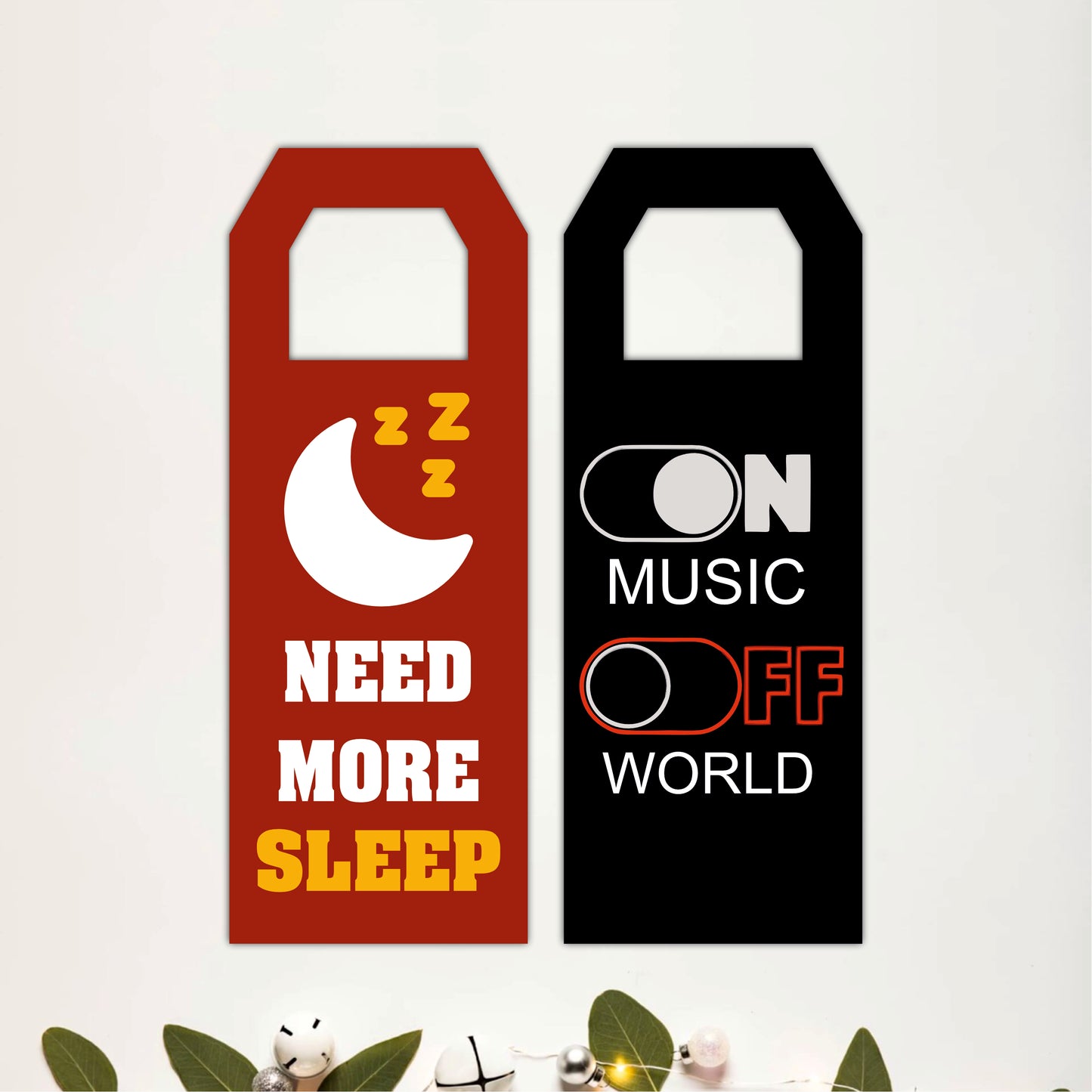 On Music Off World Wooden Door Hanger Sign Board