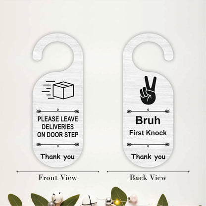 Bruh First Knock Wooden Door Hanger Sign Board
