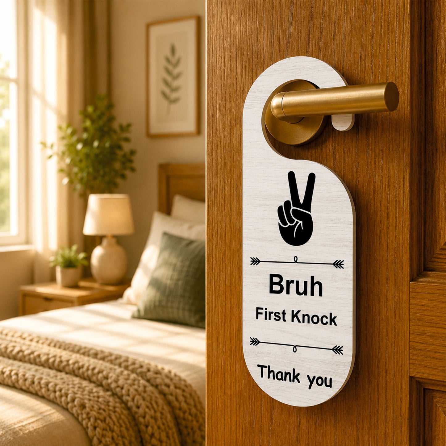 Bruh First Knock Wooden Door Hanger Sign Board
