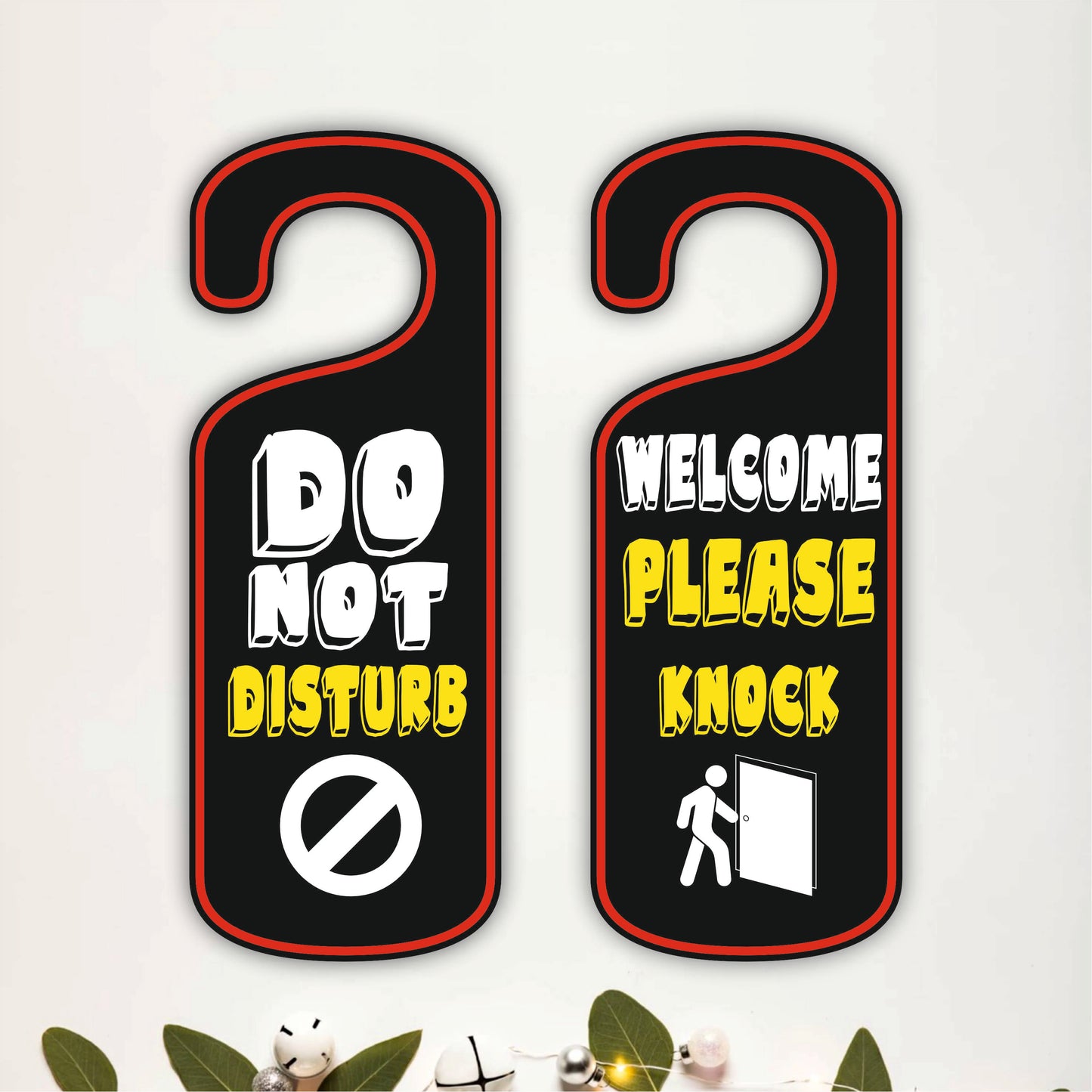Welcome Please Knock Wooden Door Hanger Sign Board