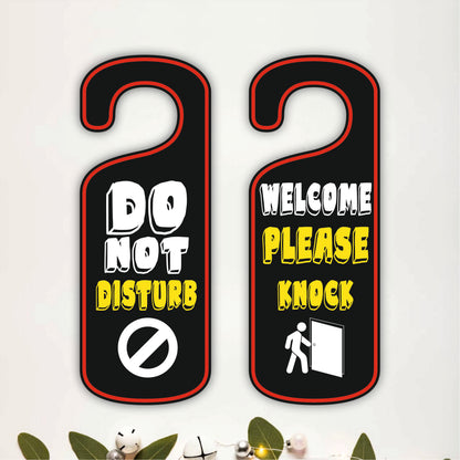 Welcome Please Knock Wooden Door Hanger Sign Board