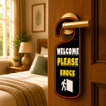 Welcome Please Knock Wooden Door Hanger Sign Board