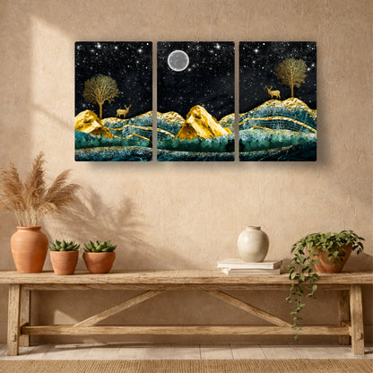 Golden Peaks Beneath the Starlit Moon Sky