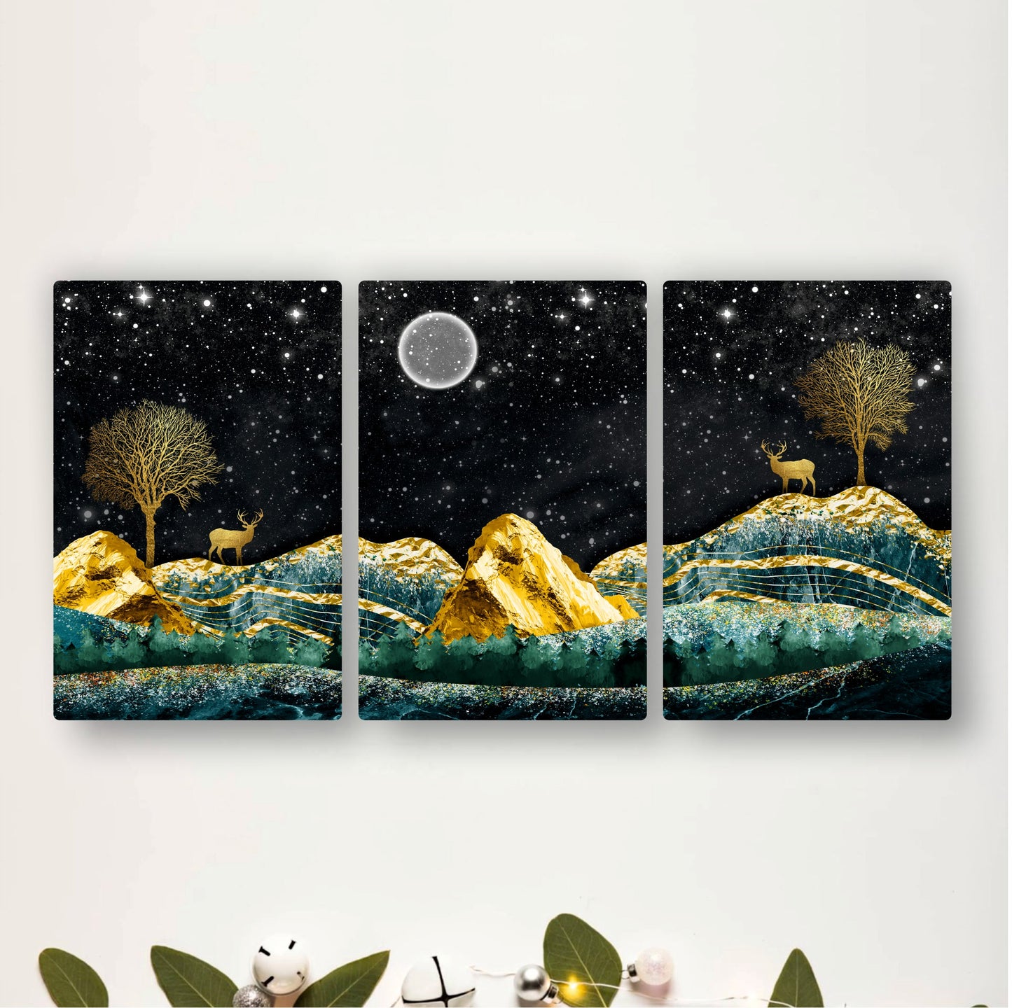 Golden Peaks Beneath the Starlit Moon Sky