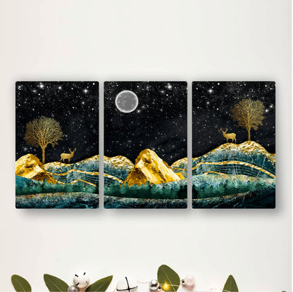 Golden Peaks Beneath the Starlit Moon Sky