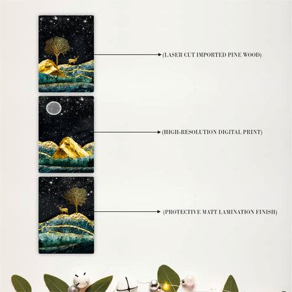 Golden Peaks Beneath the Starlit Moon Sky