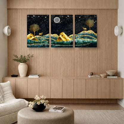 Golden Peaks Beneath the Starlit Moon Sky