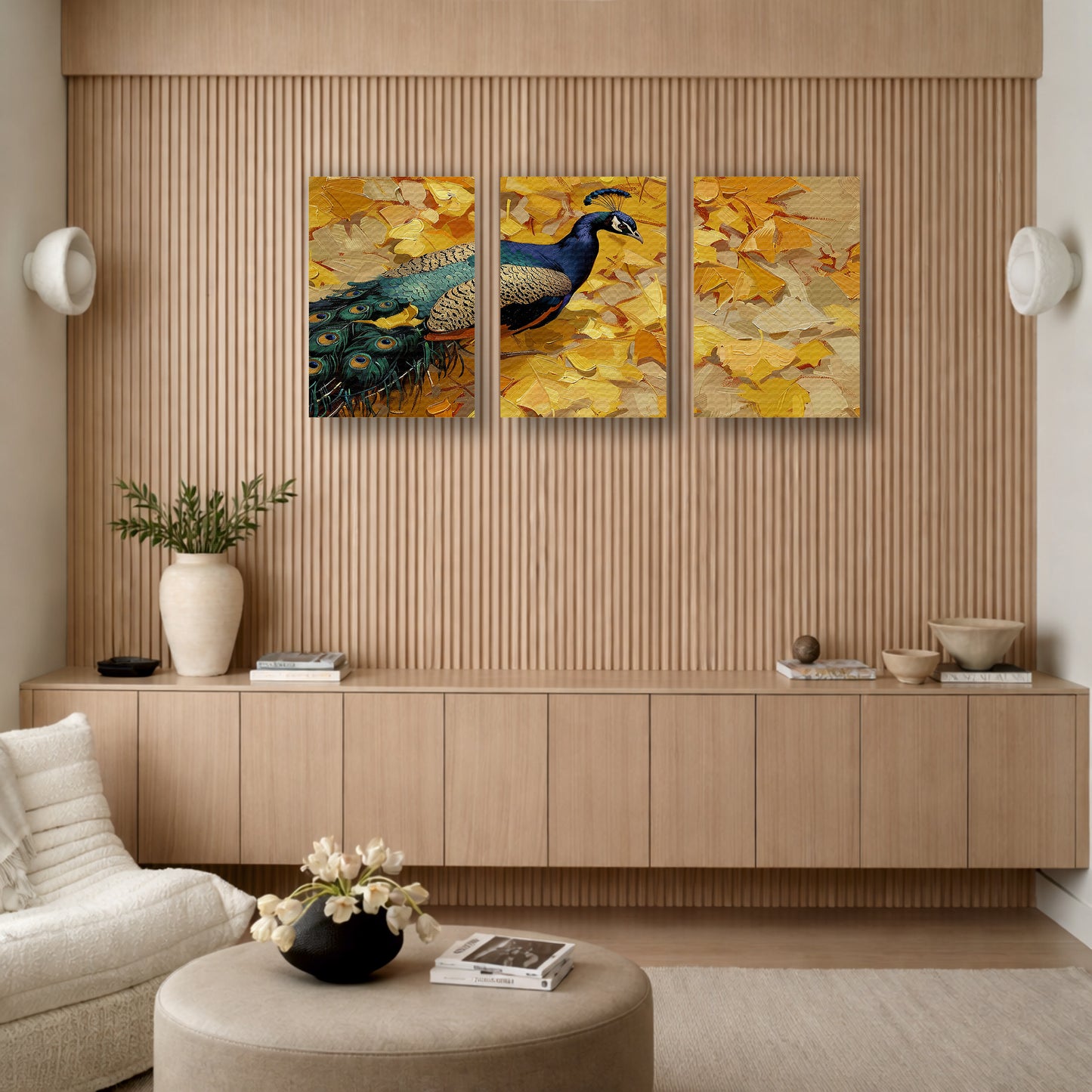 Golden Woodland Majesty with Regal Peacock
