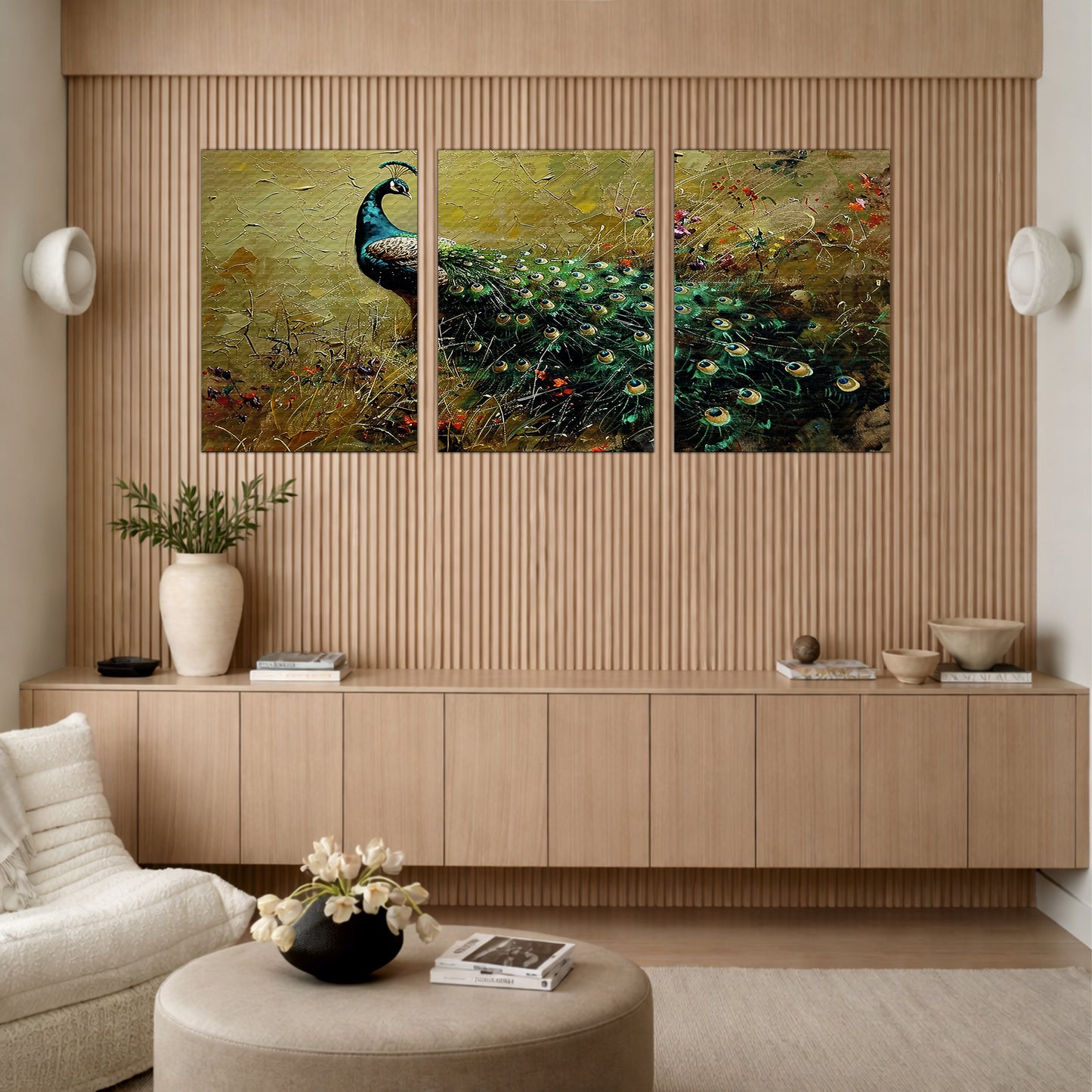 Elegant Peacock Wooden Wall Hanging