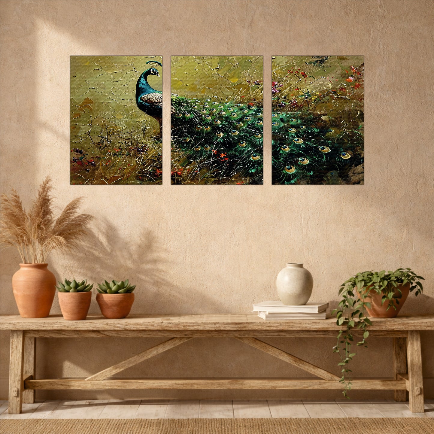 Elegant Peacock Wooden Wall Hanging