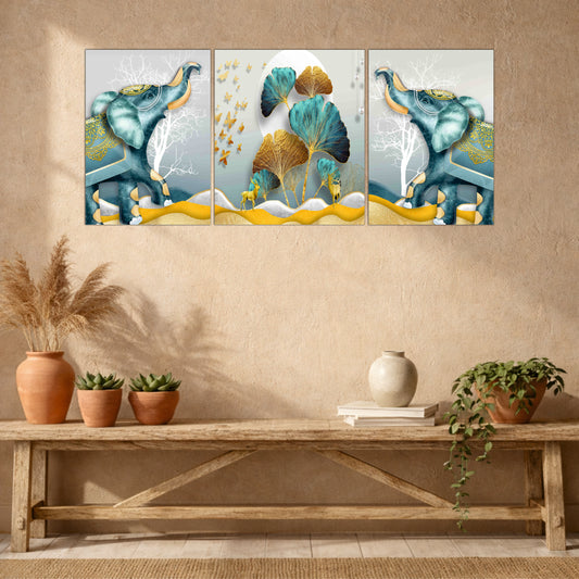 Blue Elephant Family Wooden Wall Art