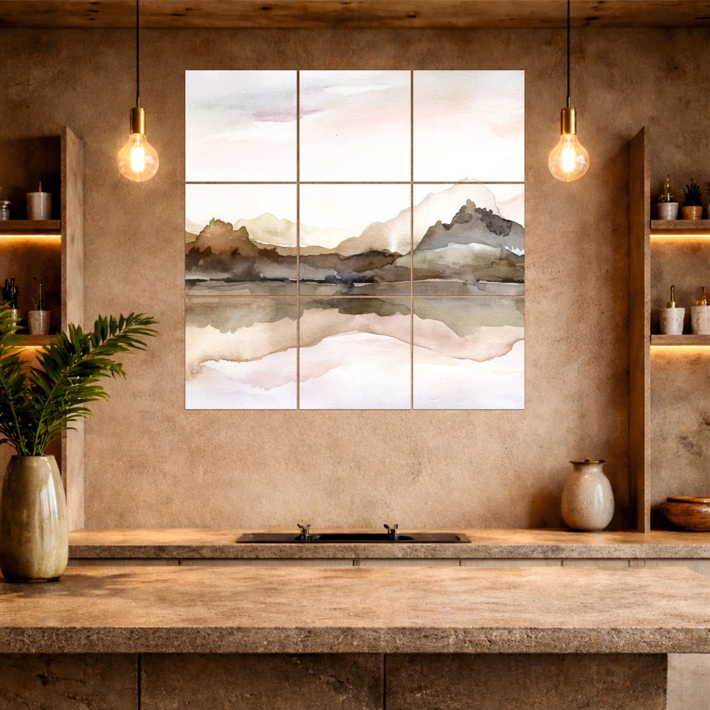 Abstract Mountain Landscape Wooden Wall Art