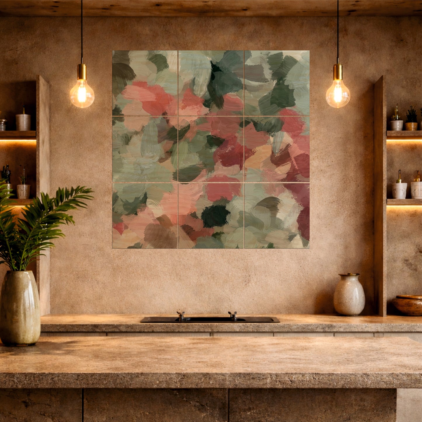 Abstract Olive Brushstroke Wooden Wall Art