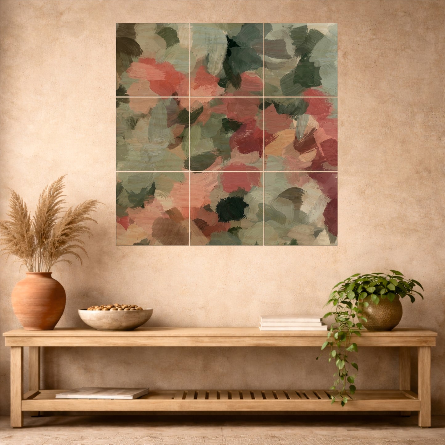 Abstract Olive Brushstroke Wooden Wall Art