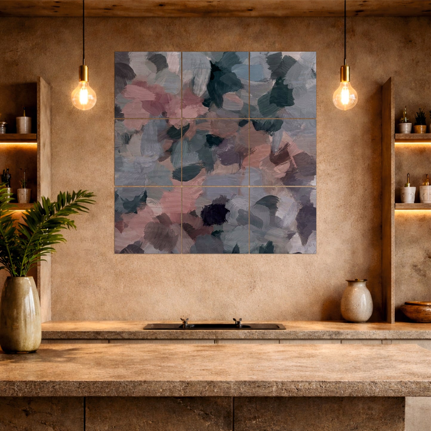 Abstract Neutral Brushstroke Wooden Wall Art