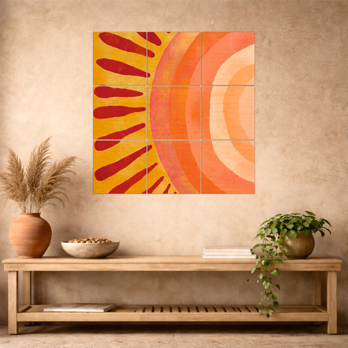 Abstract Retro Sunburst Wooden Wall Art