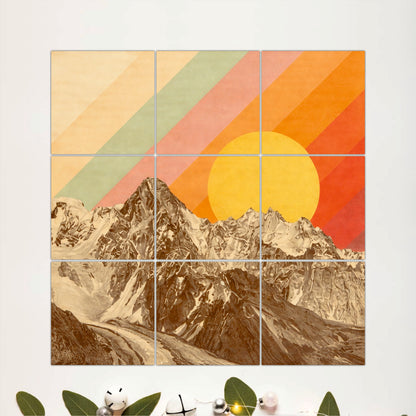 Retro Mountain Sunrise Wooden Wall Art