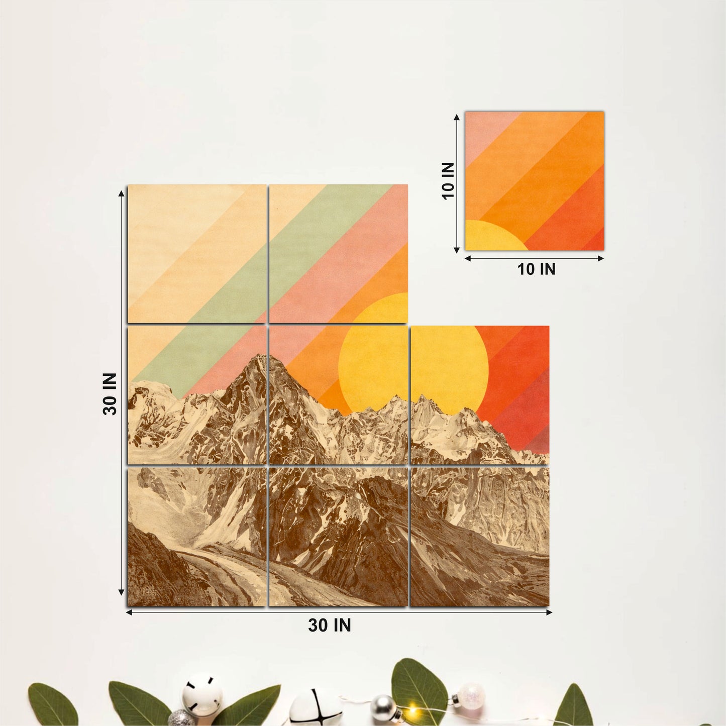 Retro Mountain Sunrise Wooden Wall Art