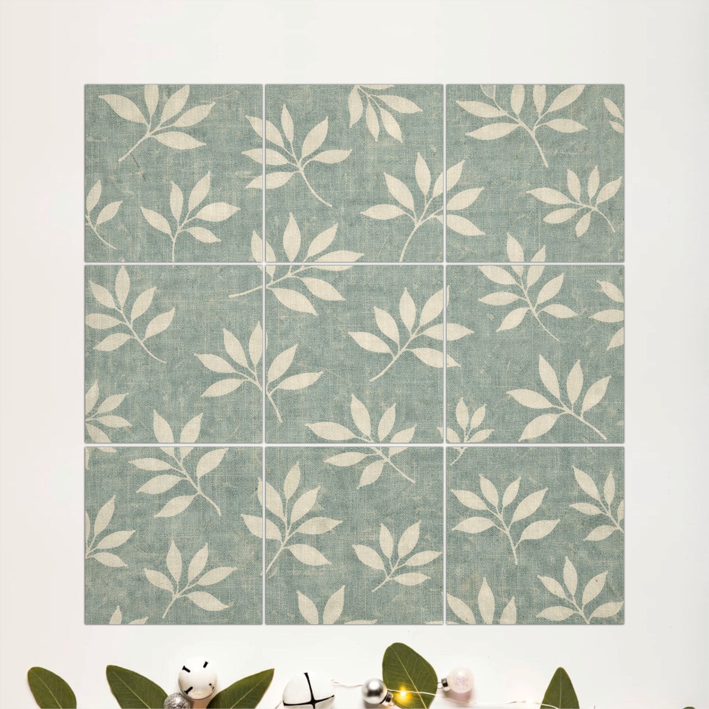 Minimal Sage Leaf Pattern Wooden Wall Art