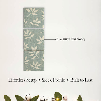 Minimal Sage Leaf Pattern Wooden Wall Art
