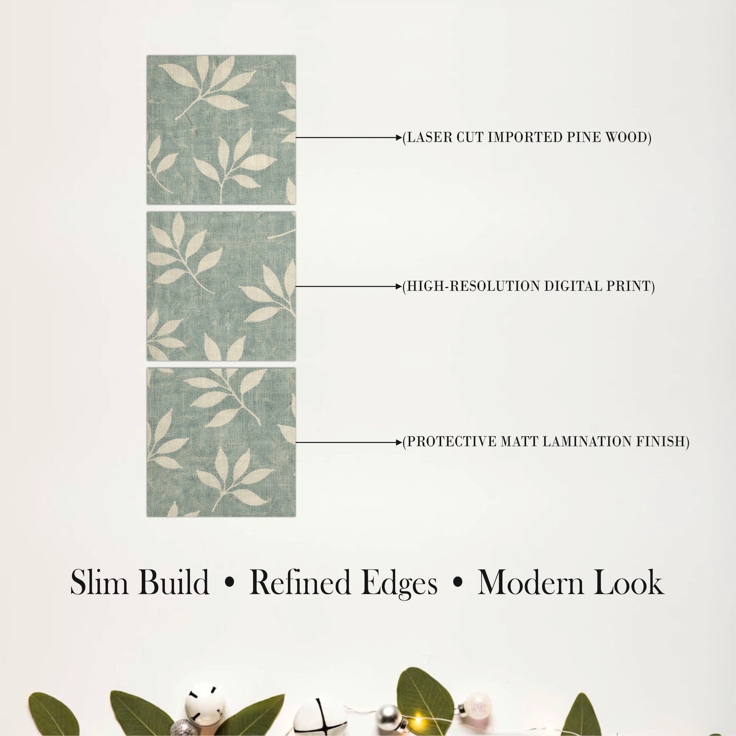 Minimal Sage Leaf Pattern Wooden Wall Art