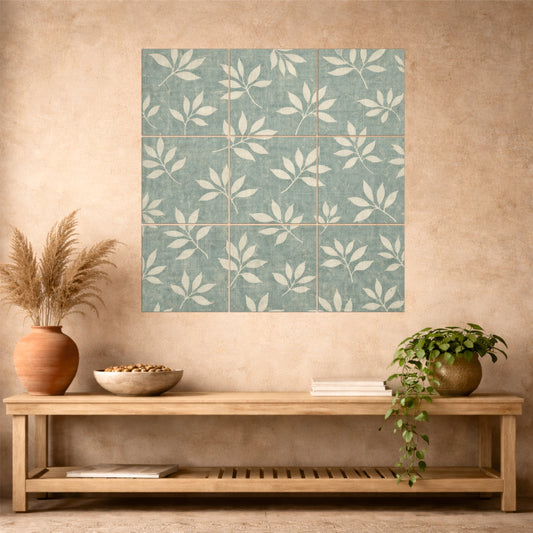 Minimal Sage Leaf Pattern Wooden Wall Art