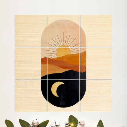 Abstract Sun & Moon Desert Wooden Wall Art
