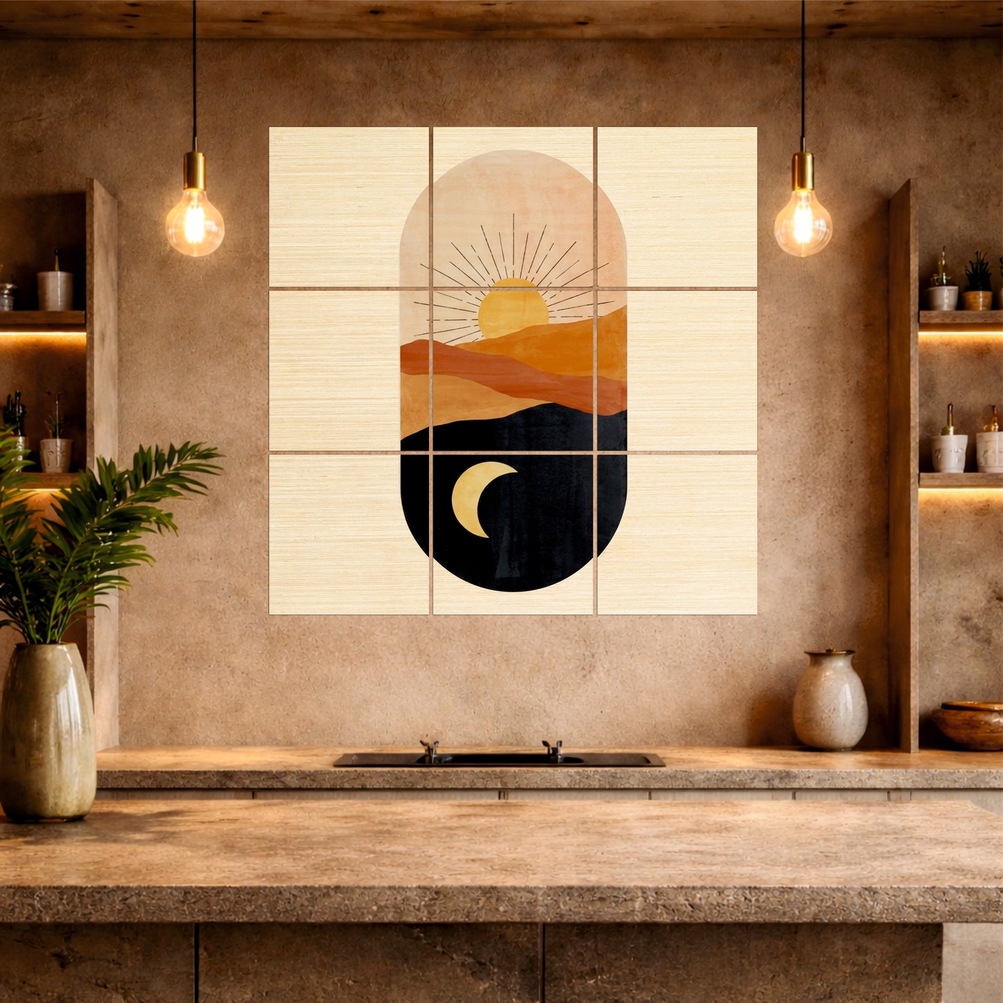 Abstract Sun & Moon Desert Wooden Wall Art