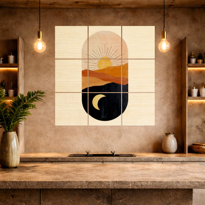 Abstract Sun & Moon Desert Wooden Wall Art
