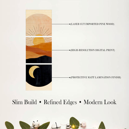Abstract Sun & Moon Desert Wooden Wall Art