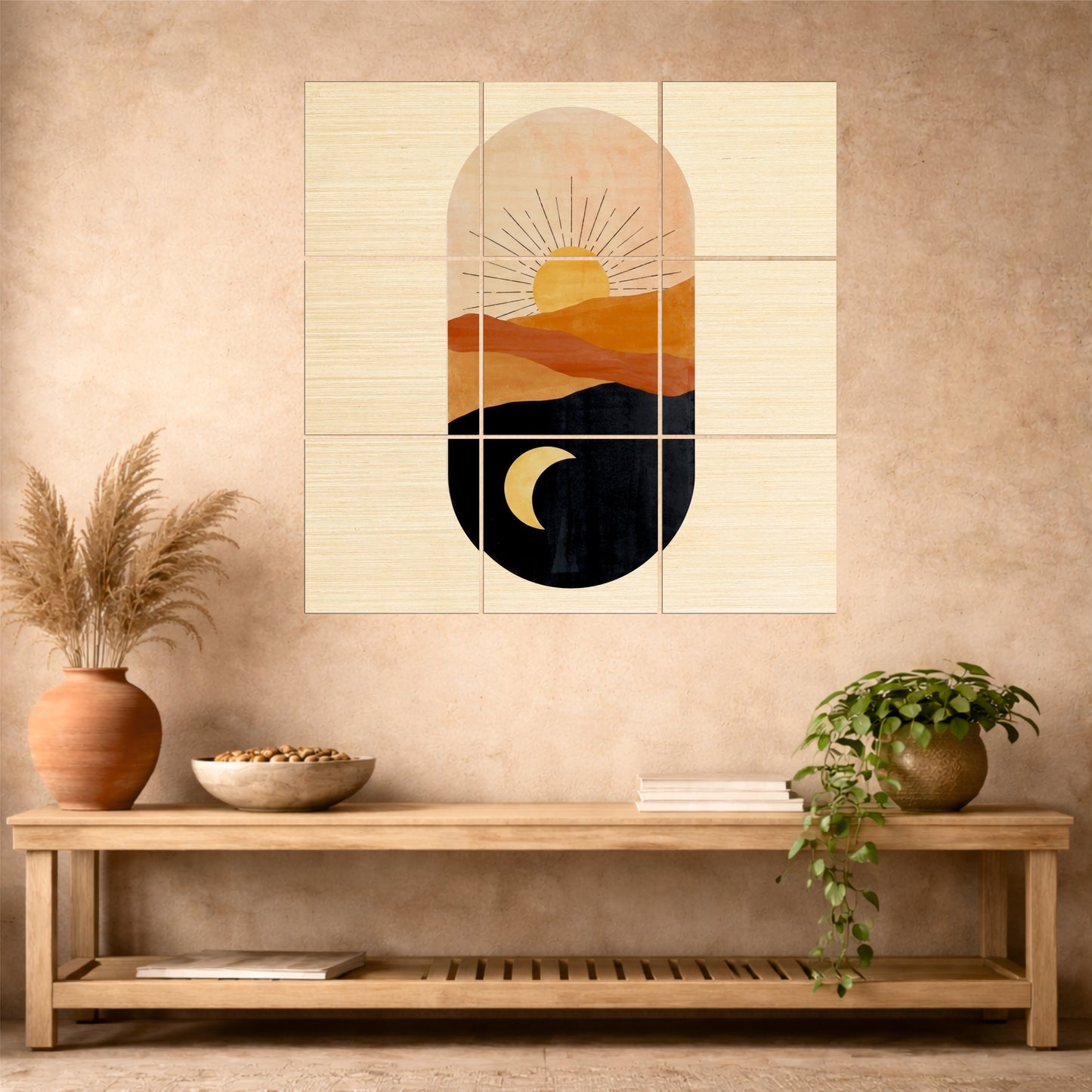 Abstract Sun & Moon Desert Wooden Wall Art