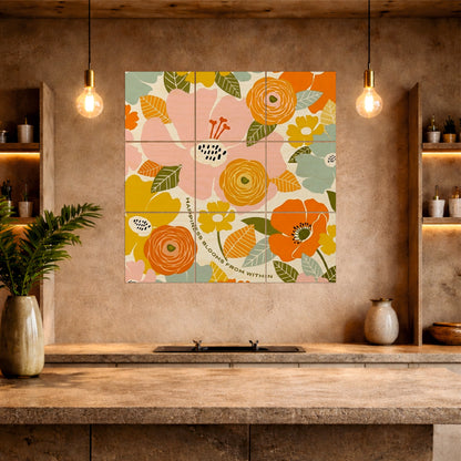 Abstract Floral Bouquet Wooden Wall Art