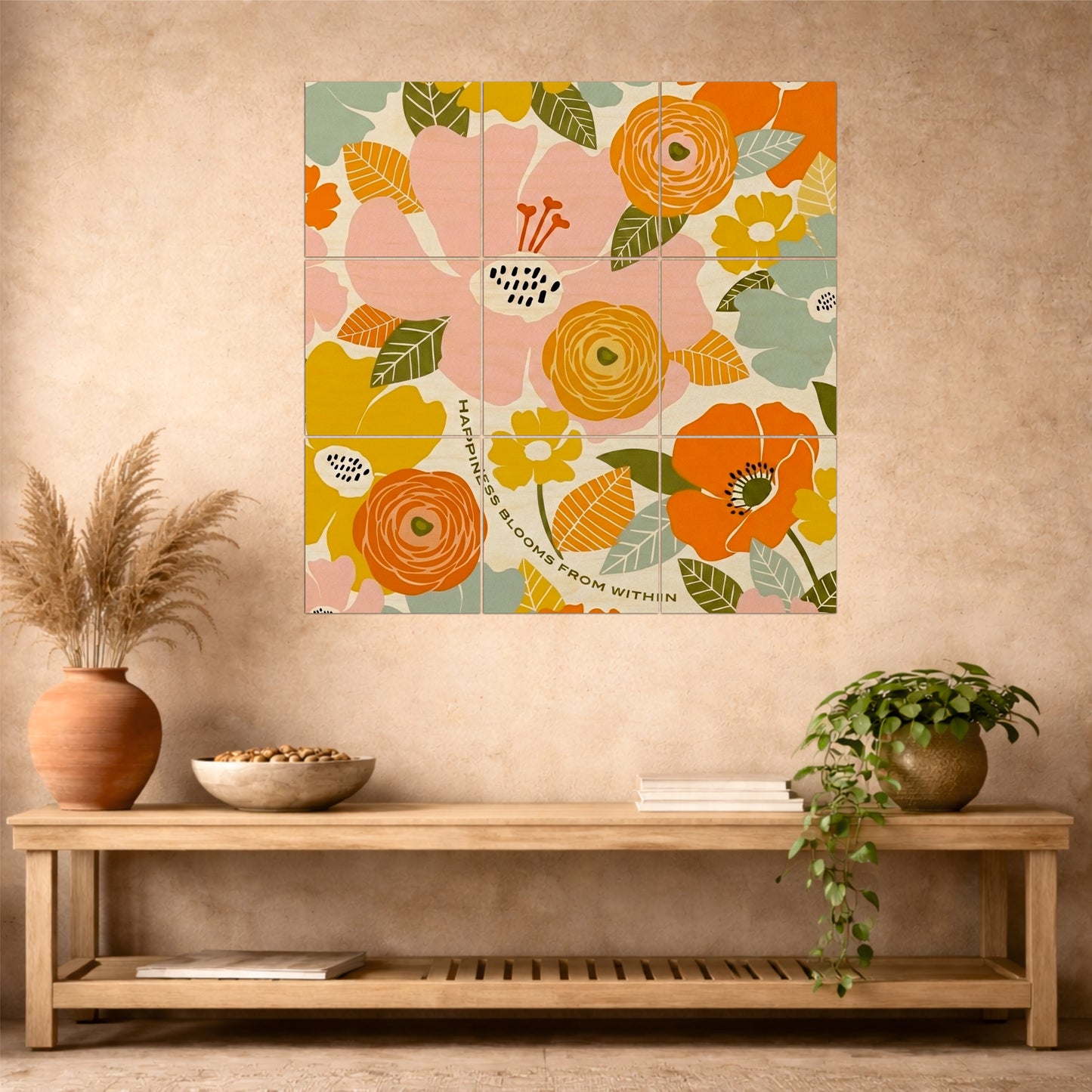 Abstract Floral Bouquet Wooden Wall Art