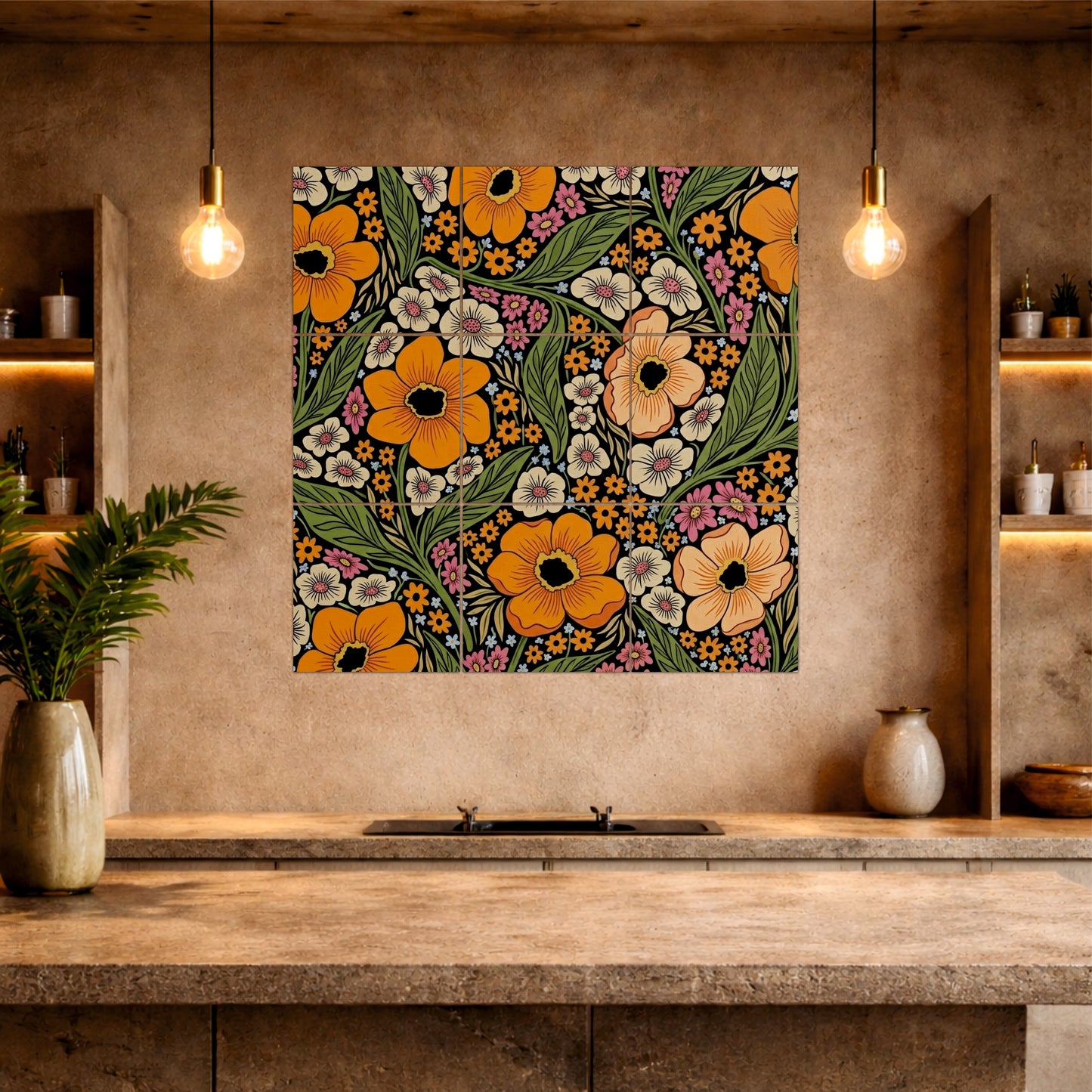 Retro Floral Pattern Wooden Wall Decor