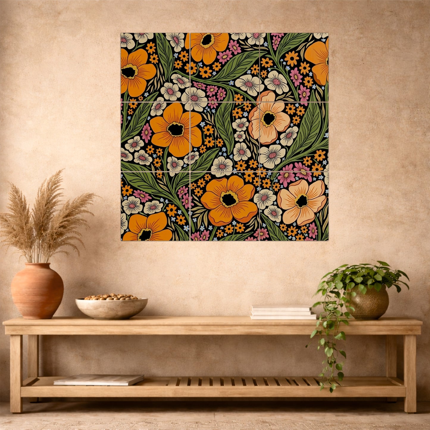 Retro Floral Pattern Wooden Wall Decor