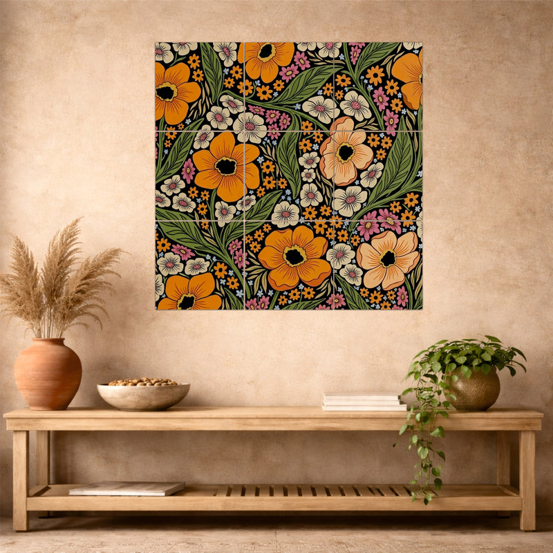 Retro Floral Pattern Wooden Wall Decor