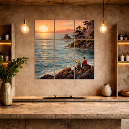 Fishing by the Coast Wooden Wall Art